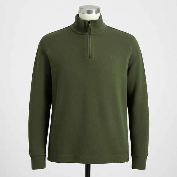 Polo Ralph Lauren Sweater Mens Large Green 1/4 Zip Pullover Long Sleeve Cotton - Picture 1 of 8